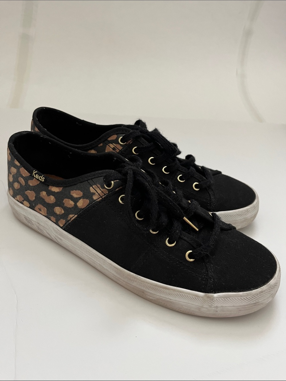 Keds Black Sneakers with Leopard Accent